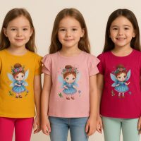 تیشرت پنبه دخترانه چین دار طرح 2