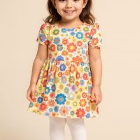 سارافون دخترانه طرح گلهای شاد بهاری