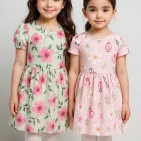 سارافون دخترانه رنگ شاد دو طرح گل و پروانه