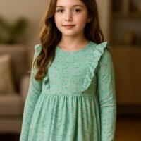 پیراهن نخ پنبه نوجوان رنگ فیروزه ای