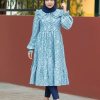 پیراهن بلند دخترانه مخمل کبریتی طرح دار مدل چین دار