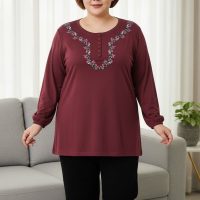 بلوز زنانه آستین بلند ویسکوزچاپ برجسته۲ایکس و۴ایکس