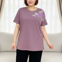 تیشرت زنانه چاپ گل بنفشه مناسب سایز۴۶ تا سایز ۵۲