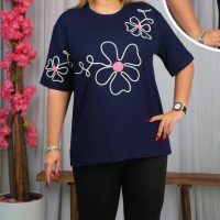 تیشرت بزرگ سایز زنانه گلدوزی طرح گل